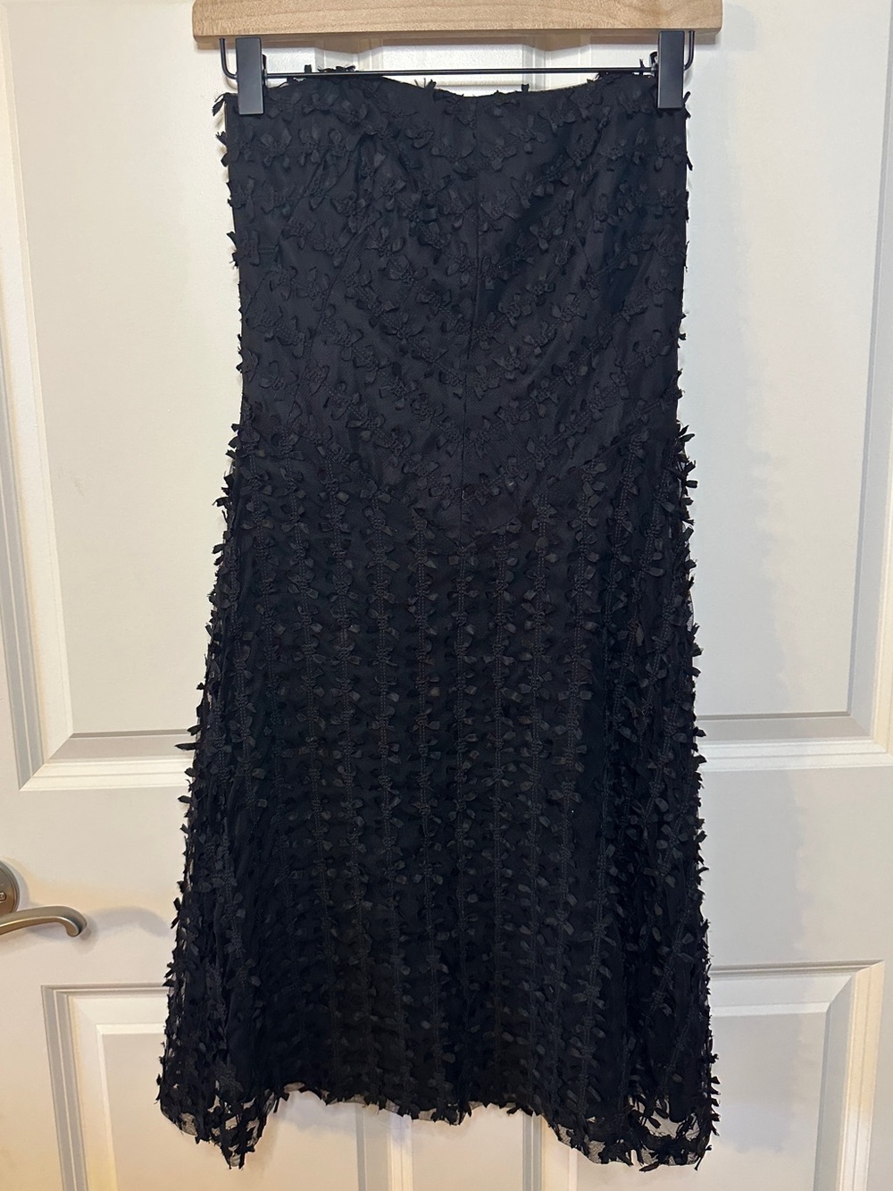 WHBM Black Textured Floral Ribbon Midi Skirt A-Line Romantic Cocktail Party